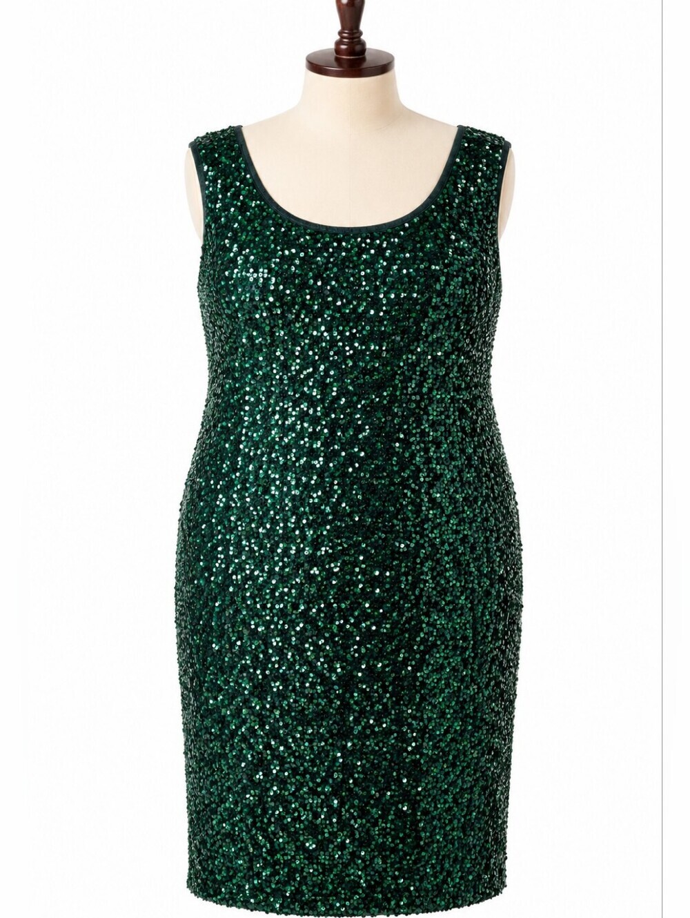 Nina Leonard Dark Green Sequin Stretch Knit Sleeveless Shift Dress 3X Party Glam